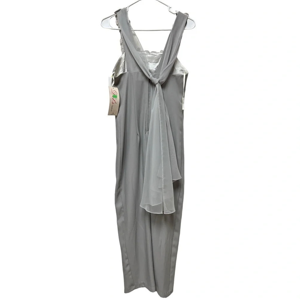 Let’s fashion Vintage Grey formal classy midi pencil floral dress - Picture 3 of 4